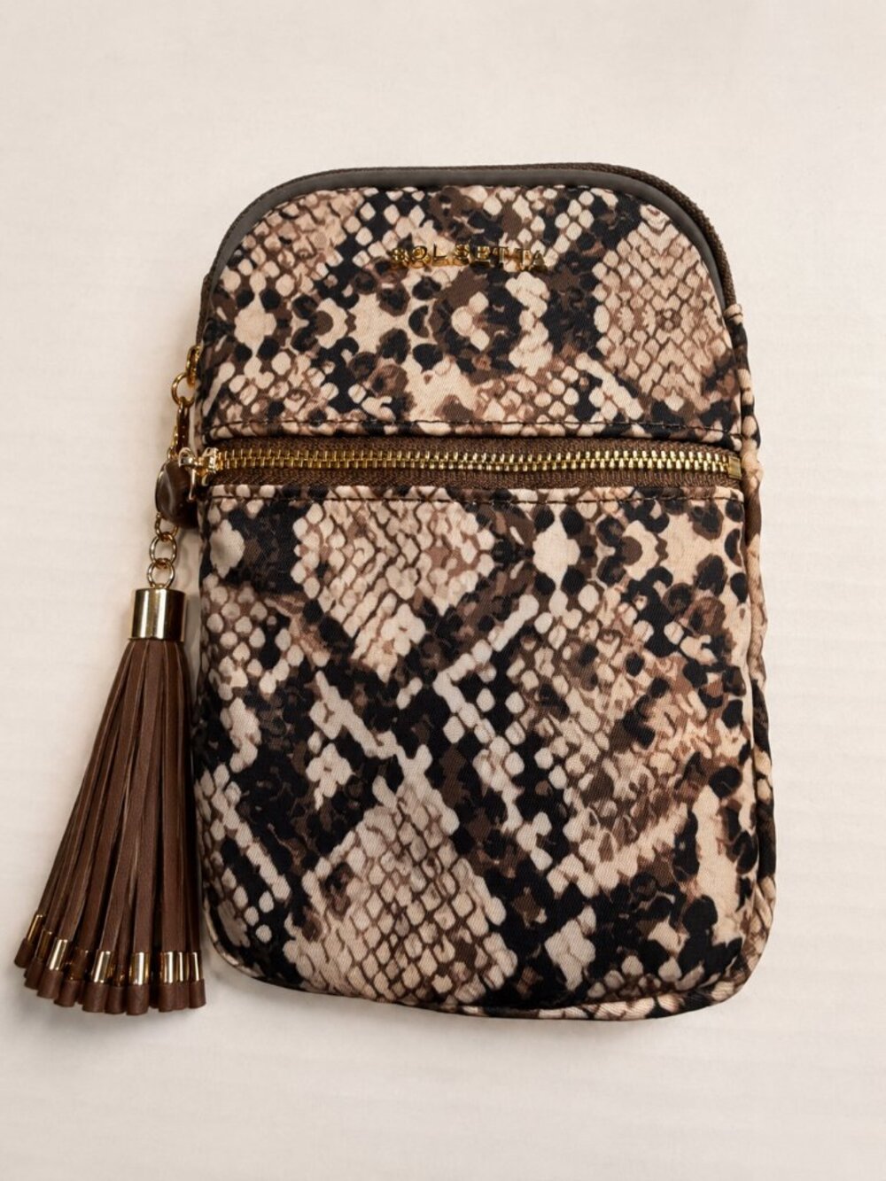 Bolsetta RFID Blocking Magnetic Phone Pouch w/ Charging Tassel Snakeskin NWT